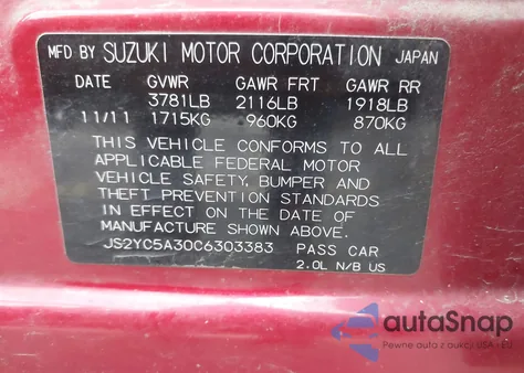 2012 Suzuki Sx4 Le/Le Popular из США, поврежденный, VIN JS2YC5A30C6303383